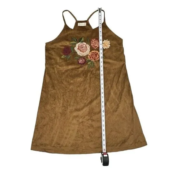 Altar’d State Suede Floral Brown Embroidered Racerback Slip Dress Women’s Small - Picture 11 of 13